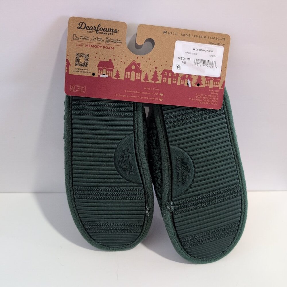 NEW Dearfoams Slippers Cowboy Santa Woman's 7-8 Green Memory Foam Sherpa Scuff - Picture 5 of 5